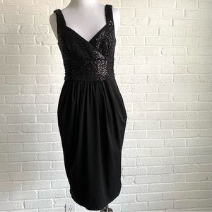 MAGGY LONDON LBD BLACK SEQUIN TOP DRESS WEDDING FORMAL SZ 6  COCKTAIL PARTY PROM